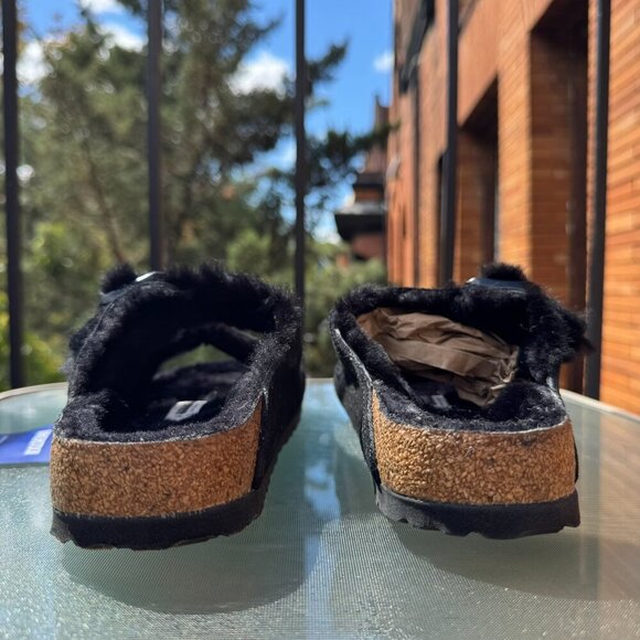 New Birkenstock Arizona Shearling Sandals in Suede Black US 8 / EUR 39 - Picture 4 of 12